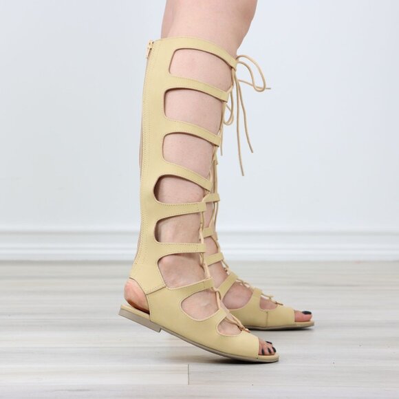 Strappy Lace Up Gladiator Sandal Flat Boot Sandals - Picture 5 of 11